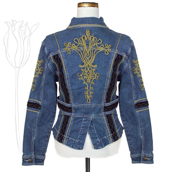 Live a Little Jackets & Blazers - LIVE A LITTLE Blue Embroidery Embellished Long Sleeve Jean Jacket M